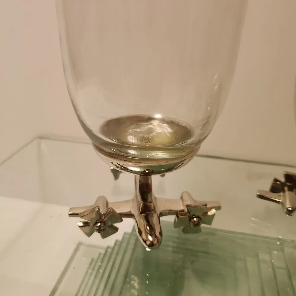 Godinger Stemless Set of 2 Airplane Bar Glasses Nickel plated